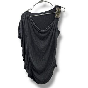 Marina Luna Beaded One Shoulder Top Women's Size Large Gray Asymmetrical Evening